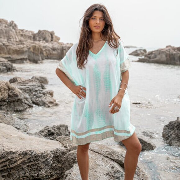 STUNNING! - IBIZAMODE JADA SHORT KAFTAN - AQUA - BNWT - XL/XXL - Picture 4 of 8